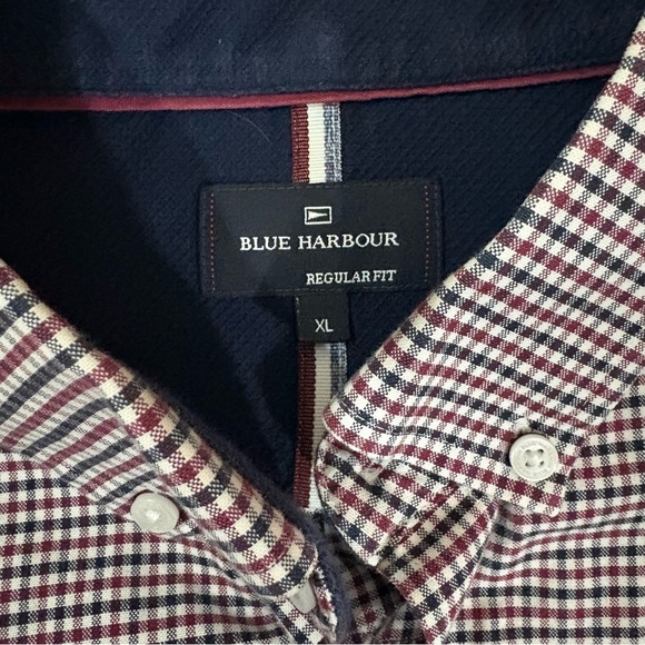 Blue Harbour Mens XL Gingham Long Sleeve Button Down Shirt Regular Fit Blue Red - Picture 2 of 13